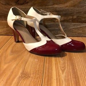 T-strap vintage style red and white heels